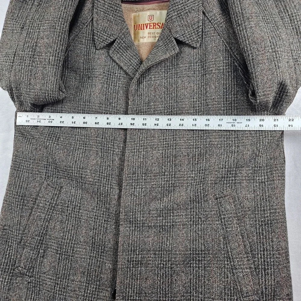 Vtg 80's Universal Tweed Balmacaan Raglan Coat 40S Tartan Plaid Zip Liner Fleck